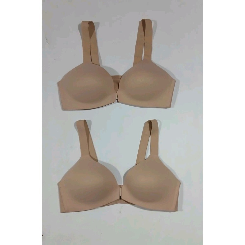 Lot of 2 Spanx Bra-llelujah! Wireless Bras Size 36C Tan Front Closure